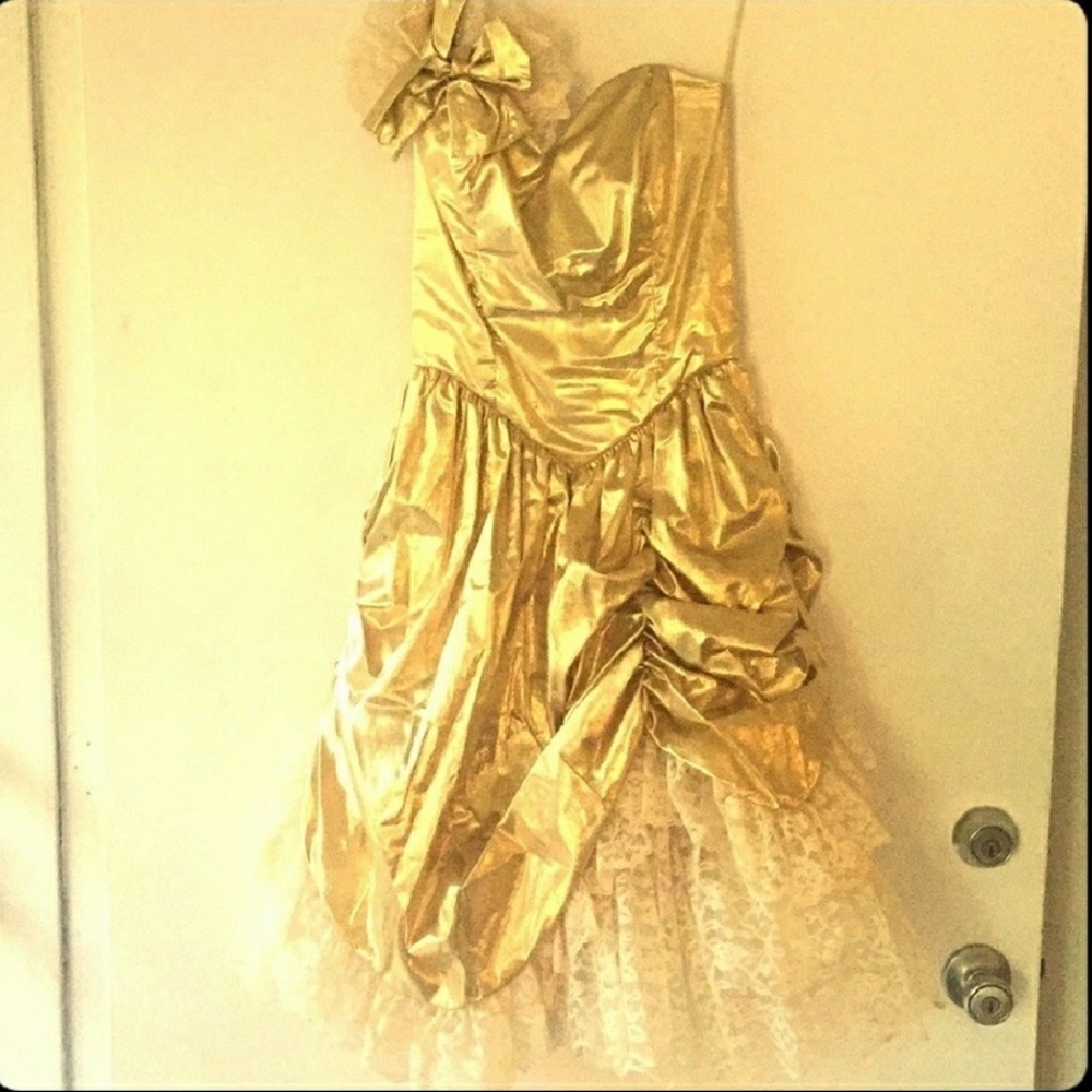 Gold vintage 80s prom dress